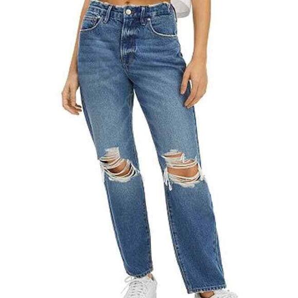 Good American High Rise Ripped Knee Jeans Straight Leg Gorpcore Grunge 6 (28) - Picture 1 of 12